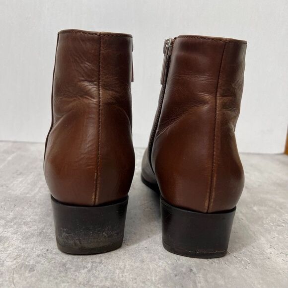Aquatalia Block Heel Almond Toe Brown Leather Zip Ankle Boots Womens Size 8.5M - Picture 4 of 11